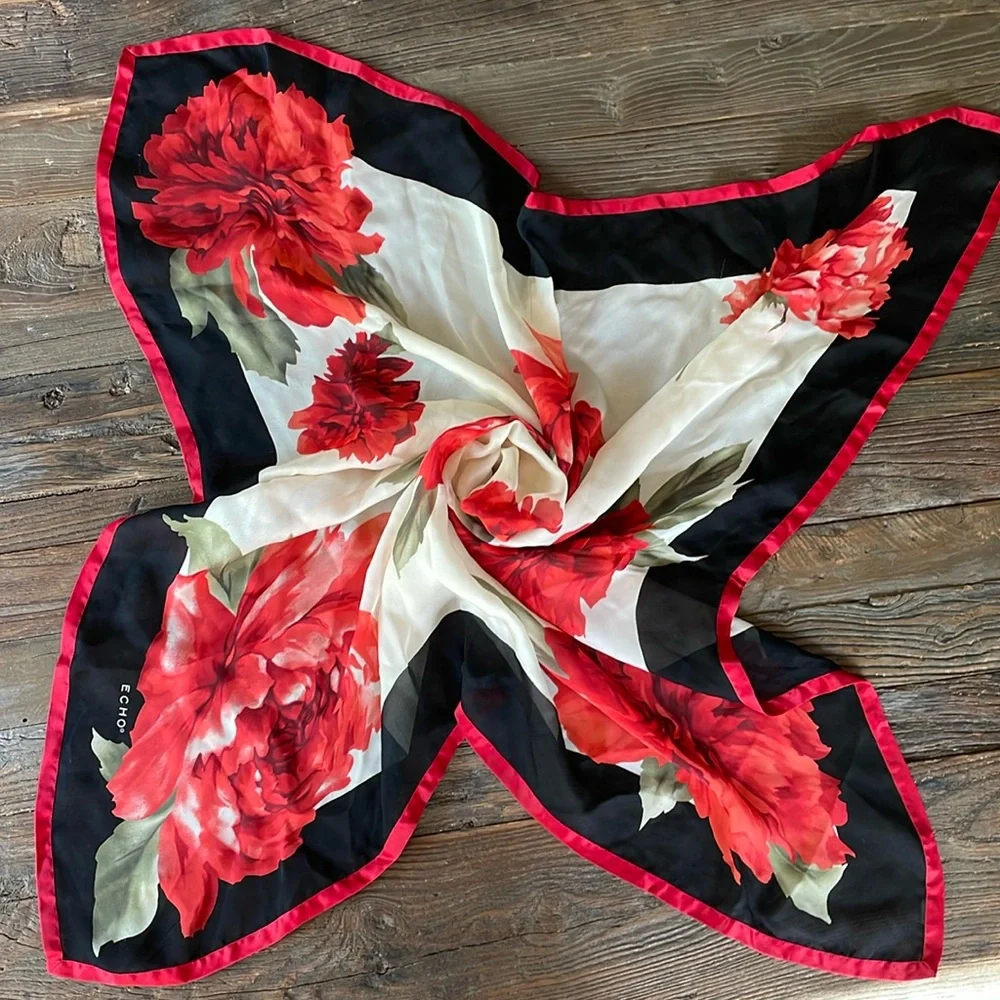 Vintage silk ECHO red floral scarf‎
